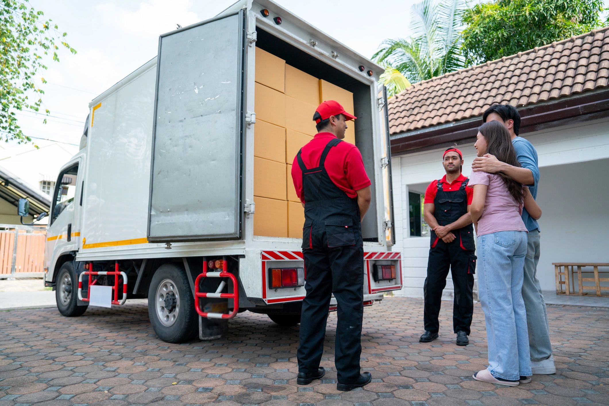 Commercial movers loading items for transport