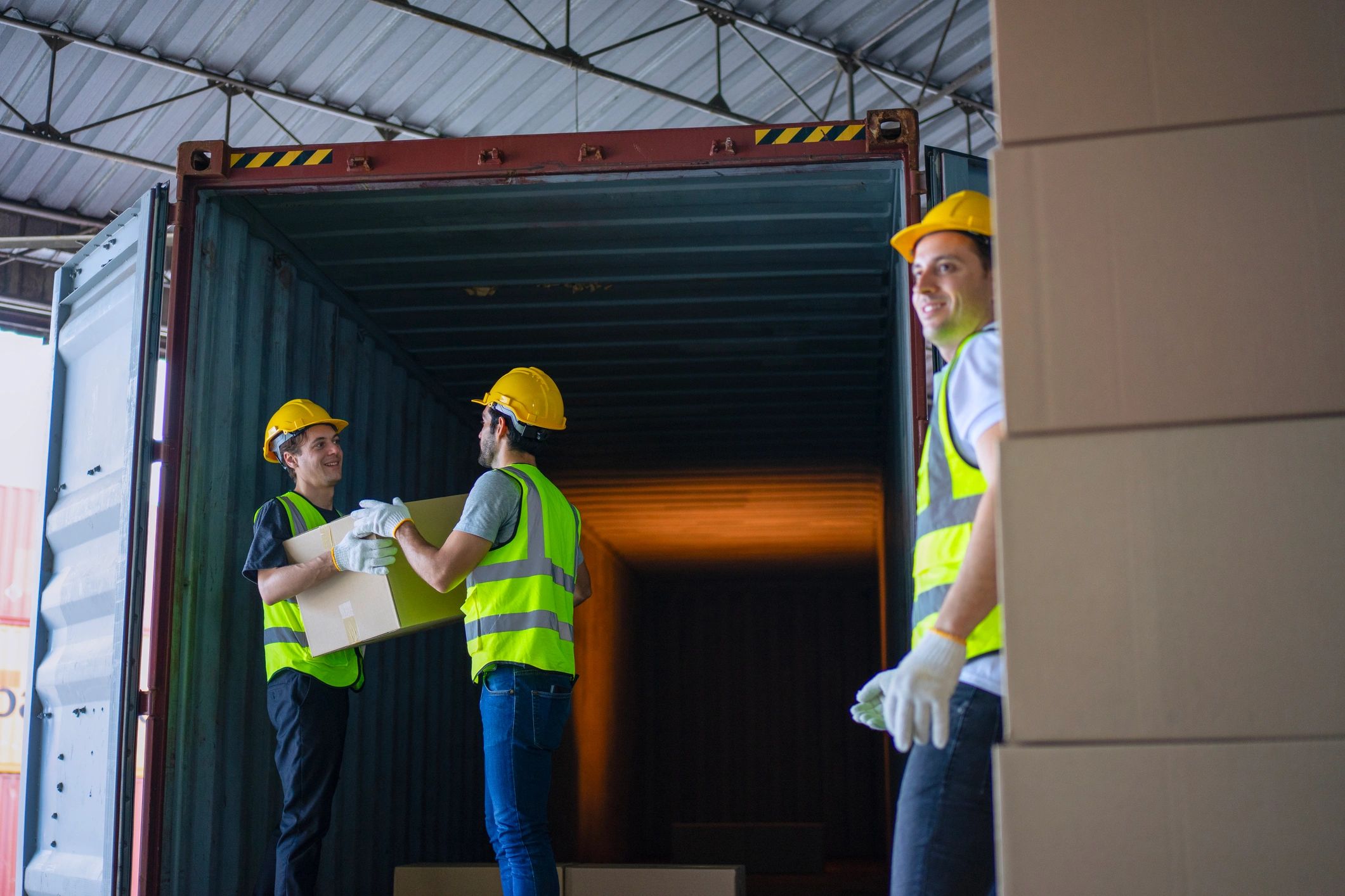Team handling boxes during a commercial move
