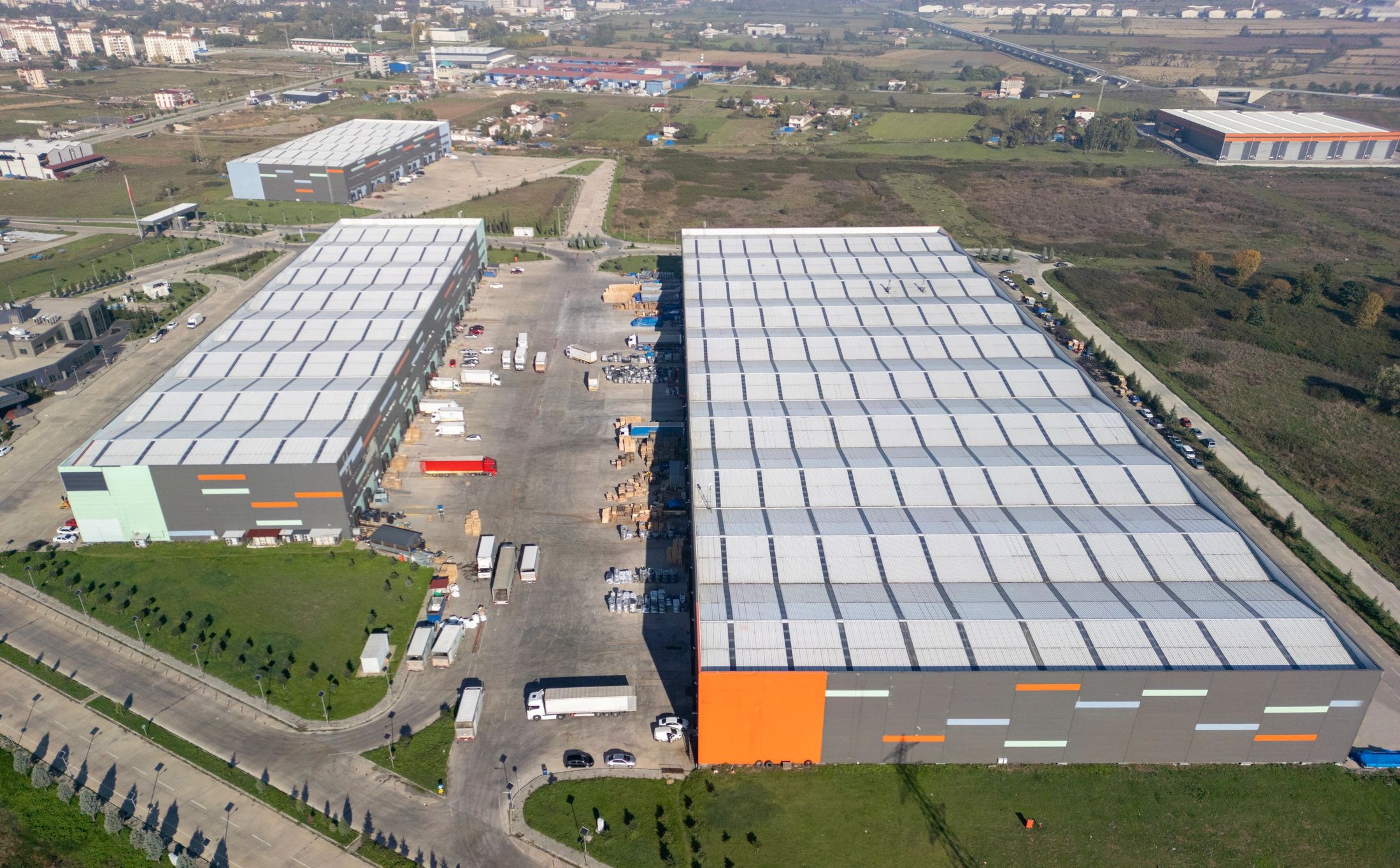 Logistics warehouse and trucks supporting commercial relocation